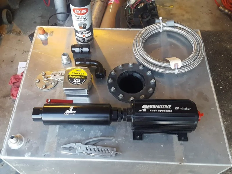 Parts needed for the new fuel pump and filter.