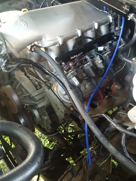 Engine without the alternator bracket attached.