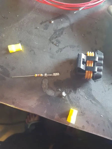 Step 1. Solder the resistor to a metri-pack terminal.