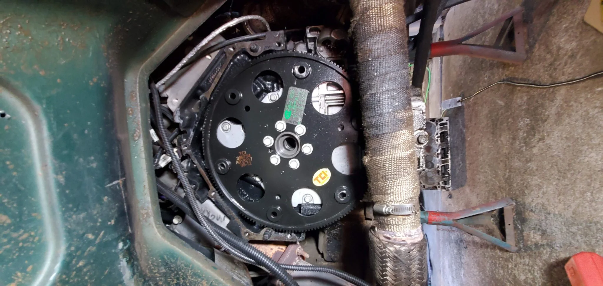 Seal installed, flywheel torqued.