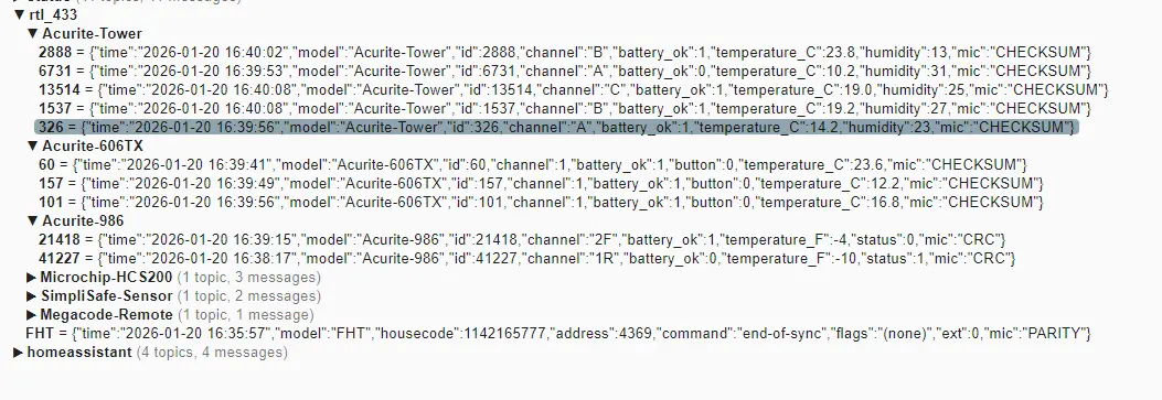 Image showing MQTT explorer, previewing acurite sensors