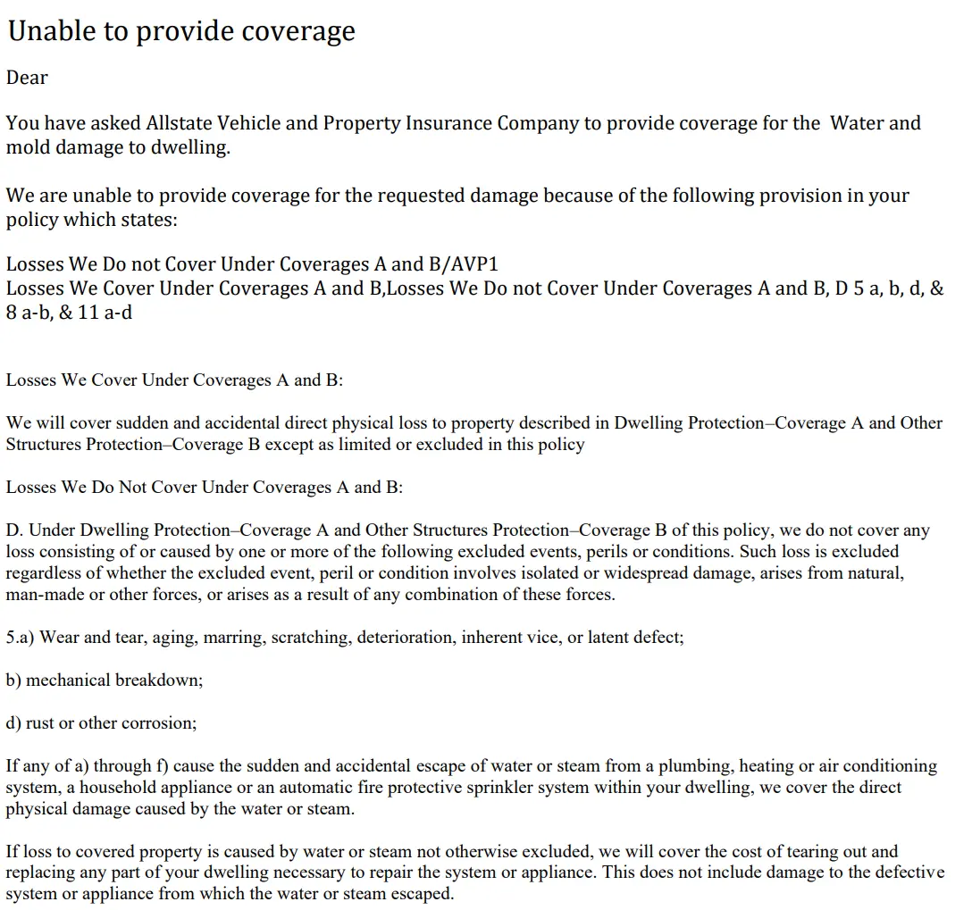 Allstate Rejection Letter