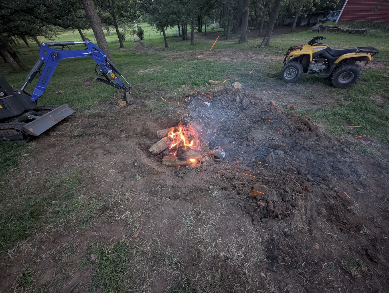 Stump drilled through and roots cut away with the chainsaw