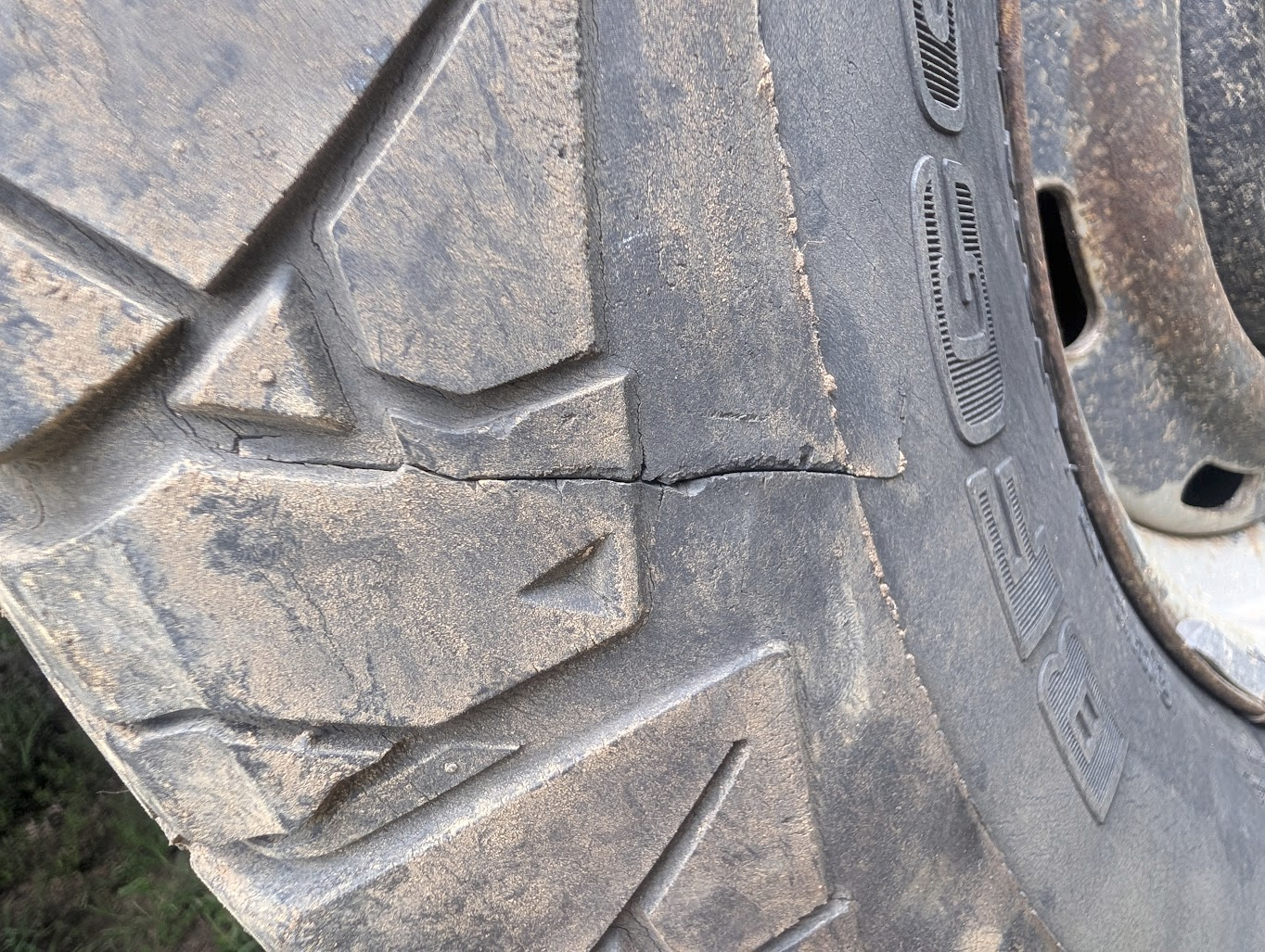 Close-up of the puncture — far too large to plug