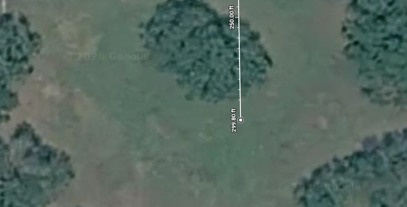 Property diagram showing the ~300ft distance from house to panel array