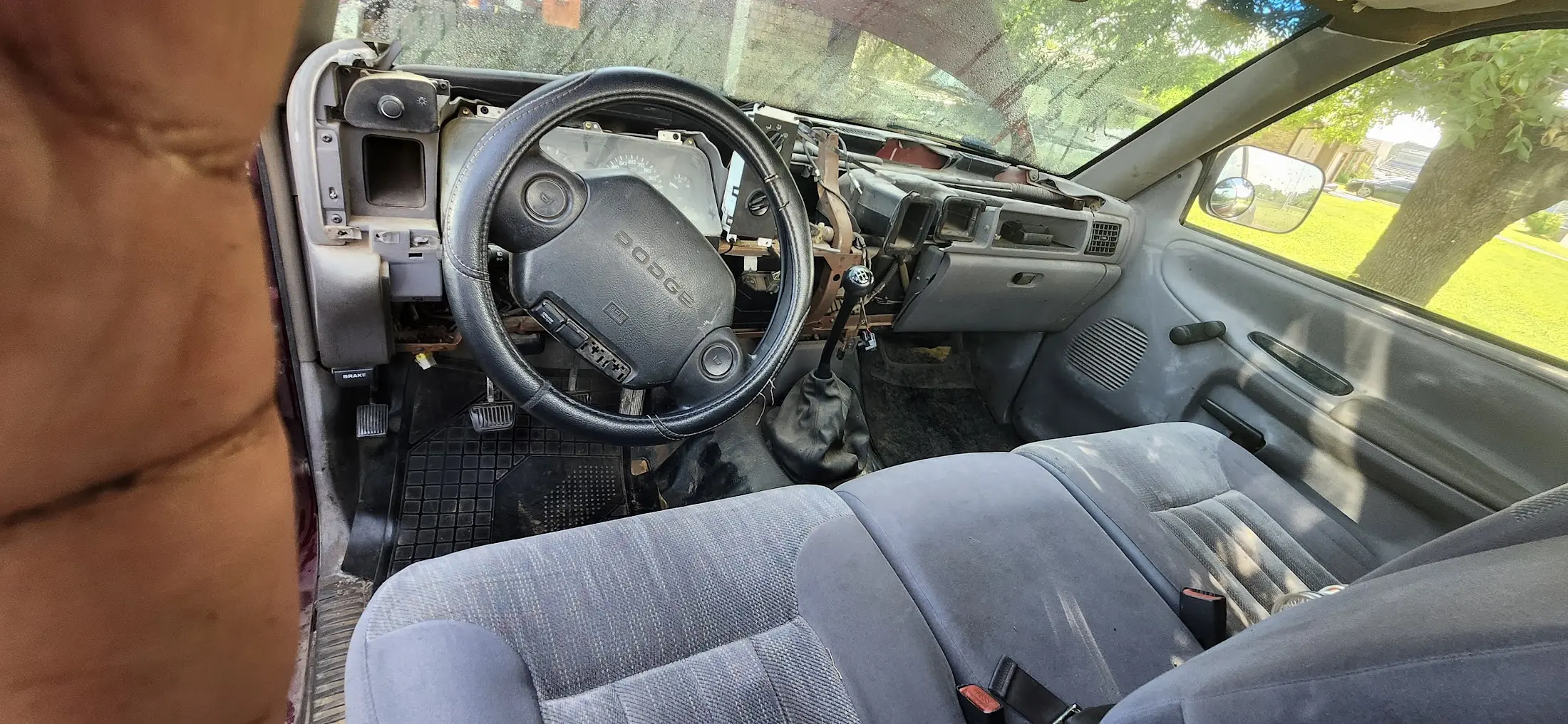 Another picture of the interior, showing really nice seats, and a manual shift lever