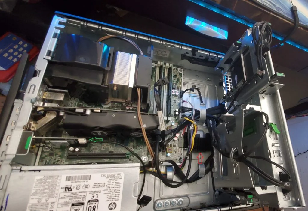 This image shows the layout of the components inside of the small form factor PC. Very compact.