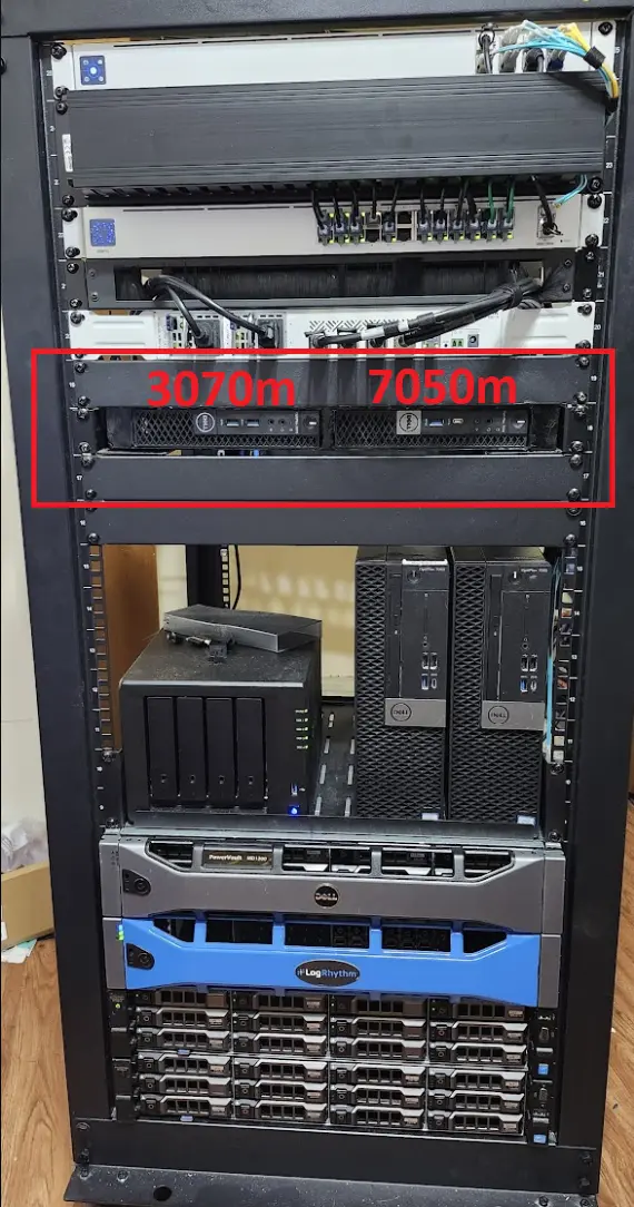 Picture showing the Optiplex Micros in my rack, Circled