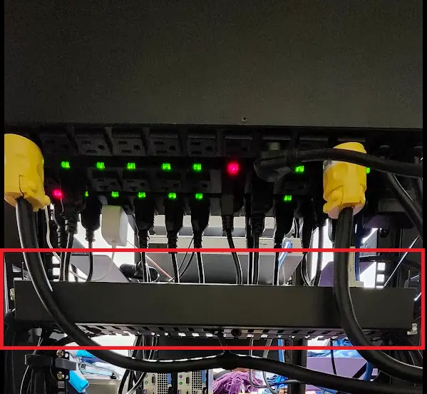 Image showing the rear of the rack, with the fingers trays circled in red