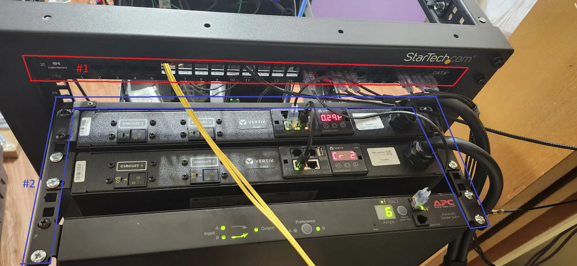 Image showing the Top-Rear of the rack, with rack-hardware annotated