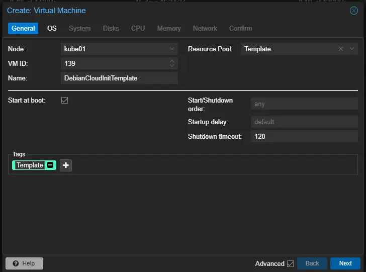 Image showing General tab when creating VM