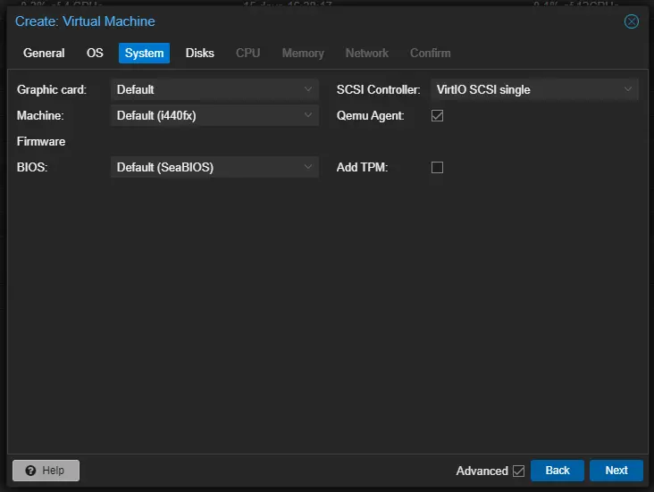 Create VM - System Tab