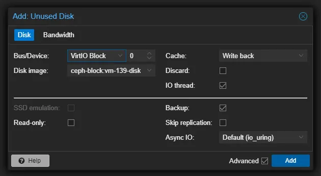 Picture showing Add Unused Disk Interface