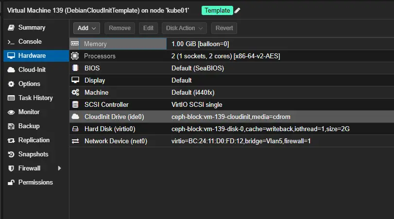 My final configuration for the hardware tab