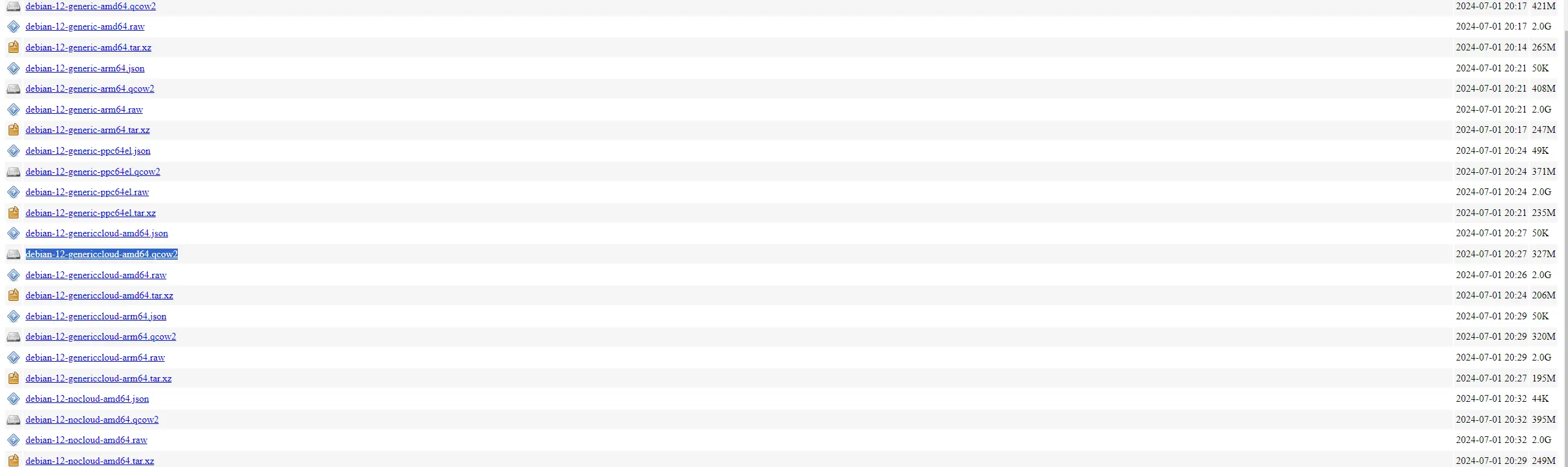 Image showing list of available images, with genericcloud-amd64 image highlighted