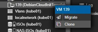 Right clicked template dialog, with clone highlighted