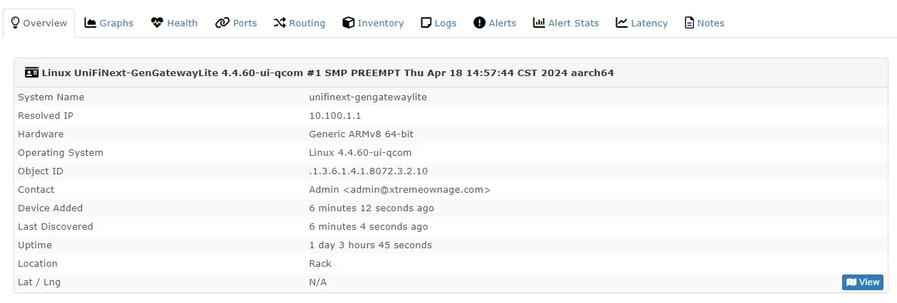 Image showing UXG lite in LIbreNMS