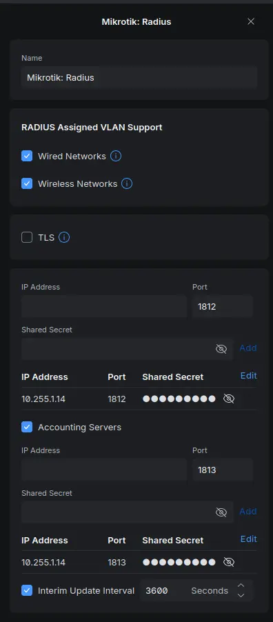 Unifi radius server configuration with shared secret