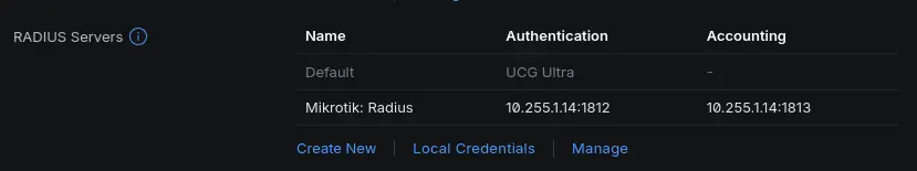 Unifi Radius servers section