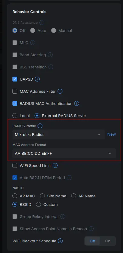 Selecting the radius server on a Unifi WIFI network