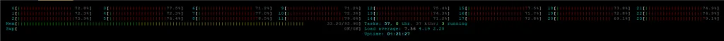 CPU utilization graph showing the CPU pegged during the flash benchmark