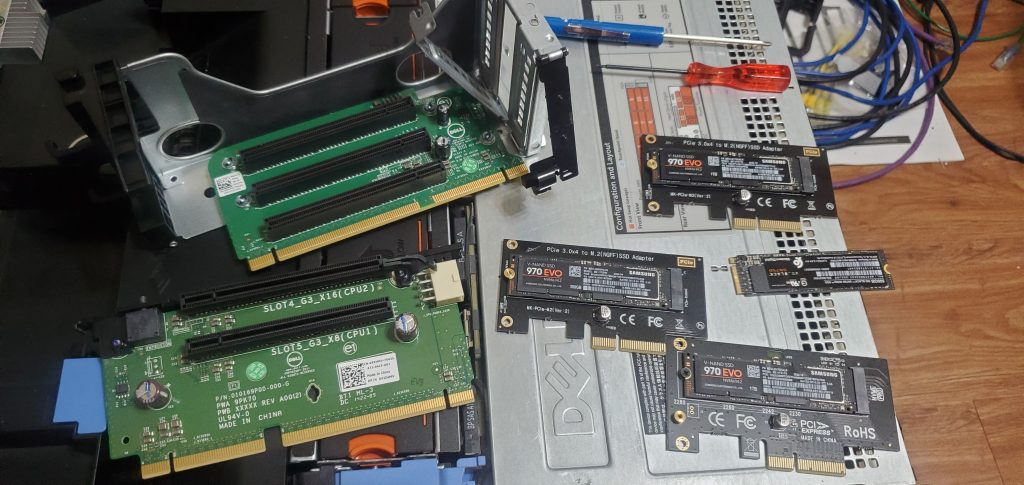 PCIe NVMe adaptors removed from PCIe riser cards.